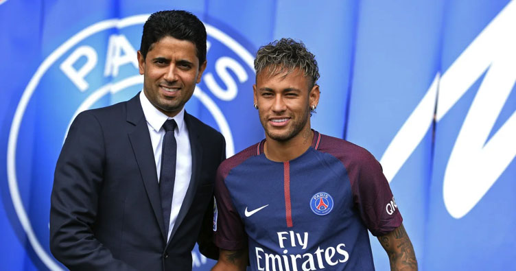 Nasser Al-Khelaifi ao lado de Neymar