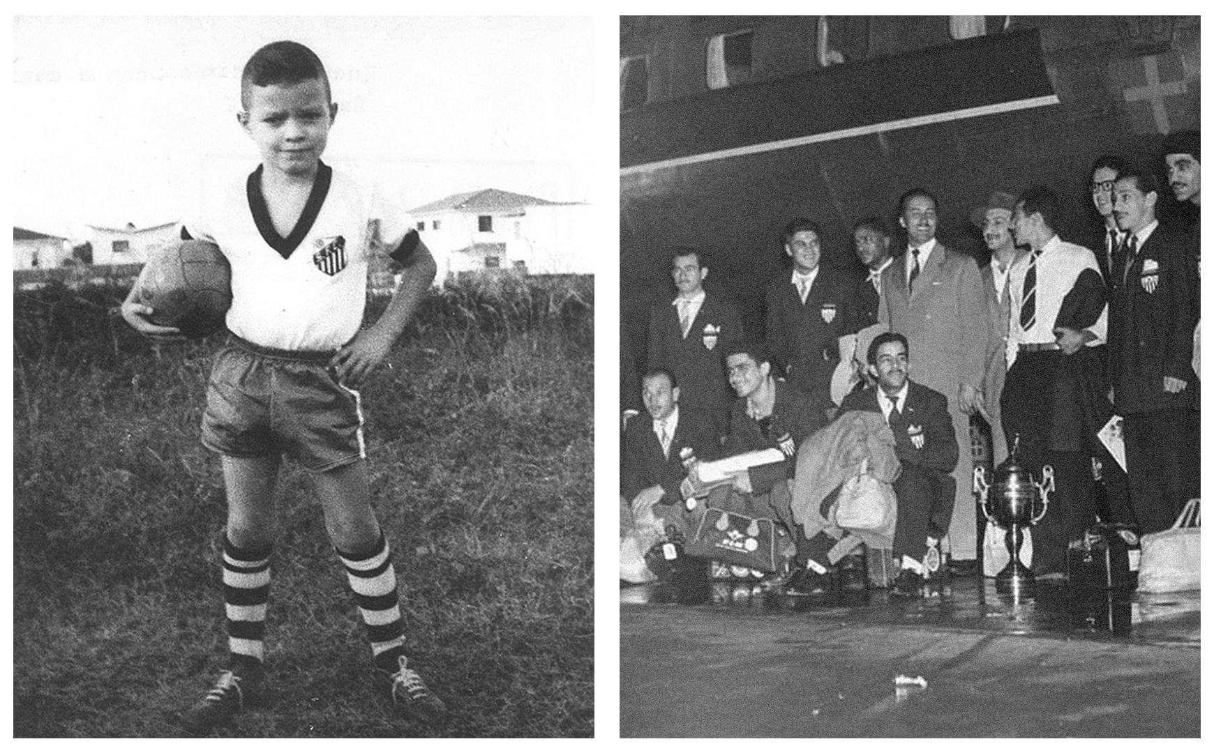 Sócrates aos 6 anos com a camisa do Santos e o time do Atlético em 1950.