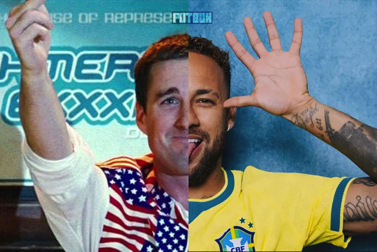 Montagem Futbox: fusão da personagem do filme Idiocracia e do jogador Neymar